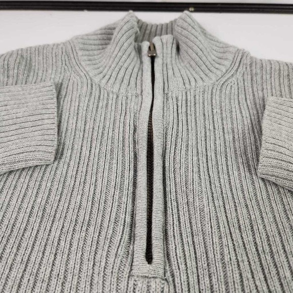 Calvin Klein Mens Pullover Sweater Gray Mock Neck 1/4 Zip Ribbed Knit Cotton L - Picture 2 of 5